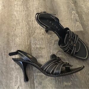 Celine Black Heels with White Stitching